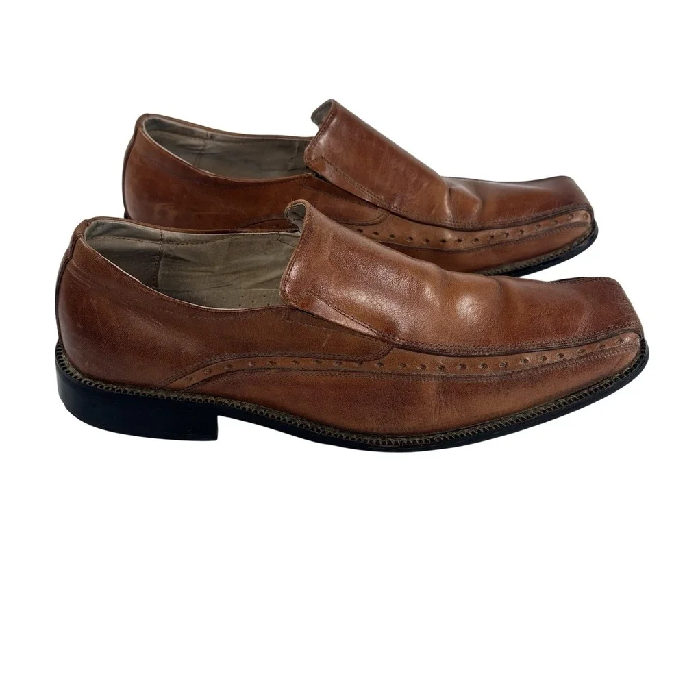 Stacy Adams Brown Loafers Cognac 24363-221 Slip On Dress Shoes‎ Square Sz 10